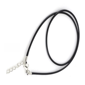 60cm black cord necklace featuring a silver lobster clasp and 5cm adjustable extender chain