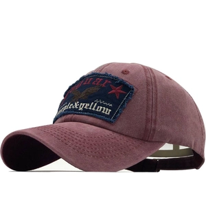 Casquette de baseball vintage bordeaux délavé avec broderie aigle et écusson étoile