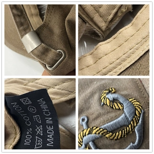 Khaki washed cotton baseball cap with anchor embroidery and metal buckle detail