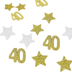 Sparkling gold and silver 40th birthday glitter star and number confetti for party decor