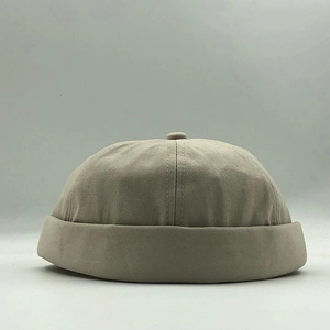 Classic khaki cotton embroidery miki hat with retro brimless design and six-panel detail