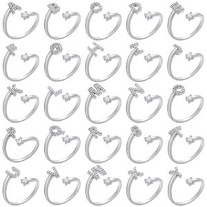 Silver adjustable rings set with 26 pavé-set initials A-Y and sparkling cubic zirconia