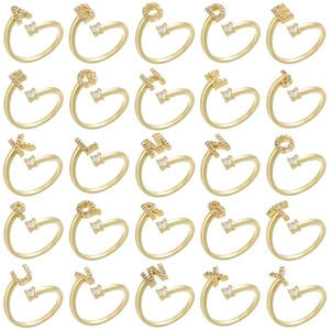 Letter Initial Open Rings Copper Cubic Zirconia Adjustable Finger Jewelry Women Gold Plated Elegant