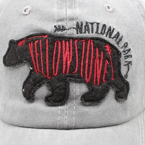 Casquette de baseball en coton délavé gris avec broderie ours Yellowstone et logo vintage