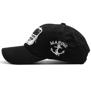 Classic black cotton baseball cap with marine anchor embroidery and decorative patch