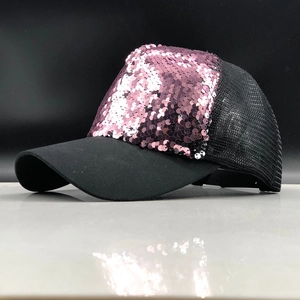 Pink sequin mesh baseball cap for girls with breathable mesh and stylish sun protection