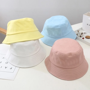 Kids Bucket Hat Cotton Canvas Sun Protection Breathable Windproof Rope Cute Solid Color Toddler Boys Girls Summer