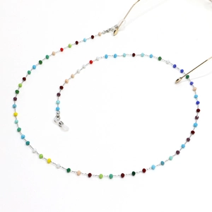 Colorful crystal beaded stainless steel eyewear chain with anti-slip rubber loops