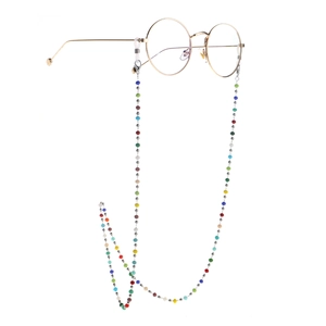 Lunettes rondes dorées avec chaîne en acier inoxydable à perles de cristal colorées
