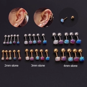 Mini opal labret stud earrings in 2/3/4mm sizes with stainless steel piercing bars