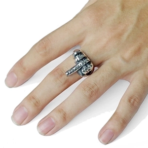 Vintage silver fist middle finger ring, adjustable punk style hip-hop jewelry for men