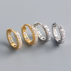 Créoles En Argent Sterling 925 Rond Micro Pavé Zircone Minimaliste Style INS Bijoux De Mode Pour Femmes Élégantes Huggie
