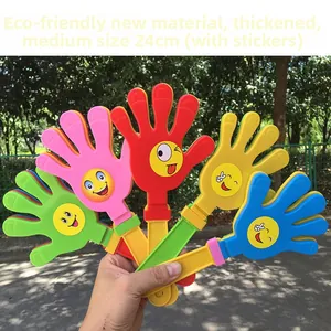 Detalle de manos aplaudidoras de plástico de 24cm con pegatinas de caras sonrientes
