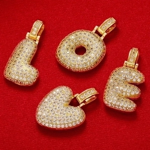 Hip hop style gold plated letter pendants L O E Heart with iced out cubic zirconia