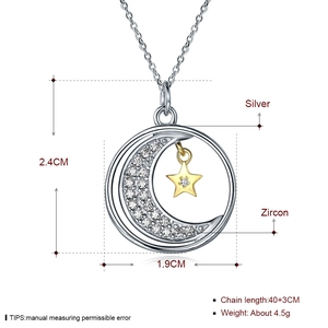 Elegant S925 sterling silver moon and heart pendant necklace with zircon stones