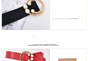 Détails de ceintures à perles élégantes avec boucles à double anneau doré en noir et rouge