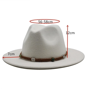 Classic white wool fedora hat with brown braided band and turquoise bead 56-58cm