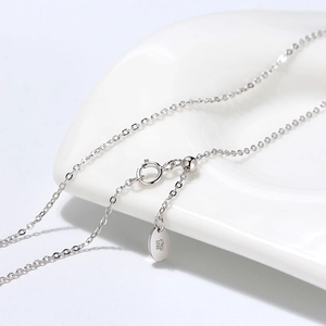 Macro shot of S925 sterling silver cable chain showing lobster clasp and adjustable link