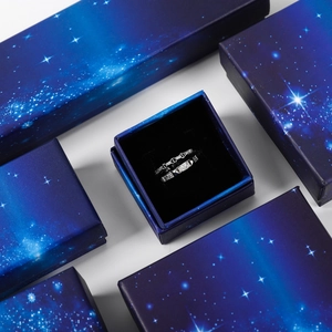 Blue starry sky jewelry gift box collection showing various sizes for rings and necklaces