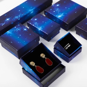 Top view of mystic starry sky jewelry boxes in various sizes with black velvet lining