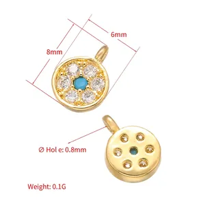 Ciondolo a fiore micro-pave 8mm con zircone blu per la creazione di gioielli fai-da-te