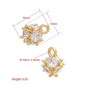 Mini ciondolo a sfera dorata con zirconi per creazione gioielli fai-da-te 8x6mm