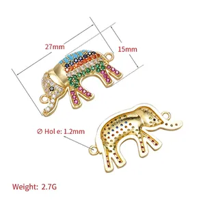 Kleurrijke micro-pave olifant hanger voor DIY armbanden, afmeting 27x15mm