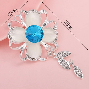 DIY flower pendant with blue gemstone and white opal inlay, 85mm length accessory