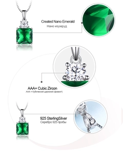 Detail view of S925 sterling silver necklace featuring nano emerald and AAA+ cubic zirconia