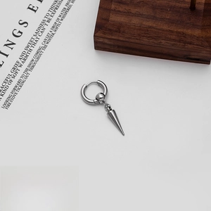 Detailed size parameters of punk silver cone pendant earring with polished steel finish