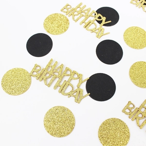 Black and gold glitter confetti set with Happy Birthday letters and round dots