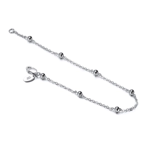 Minimalist S925 sterling silver chain bracelet with polished round beads on white background