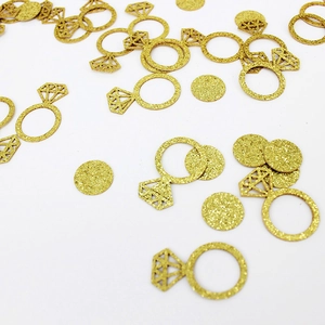 Golden glitter diamond ring and circle confetti for wedding and party decorations