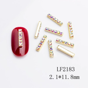Macro shot of LF2183 gold metal nail art strips with AB rhinestones 2.1x11.8mm