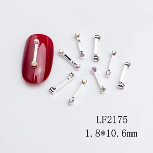 Macro detail of LF2175 silver metal nail art charms with AB rhinestones 1.8x10.6mm