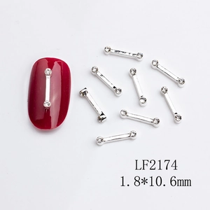 Detailed silver nail art strip with sparkling rhinestones showing 1.8x10.6mm dimensions