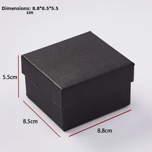 Minimalist black square watch gift box with textured stripes measuring 8.8 x 8.5 x 5.5 cm