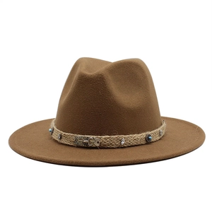 Wool Felt Fedora Hat Retro Wide Flat Brim Bohemian Woven Band Scorpion Buckle Rivets Ethnic Style For Men Women