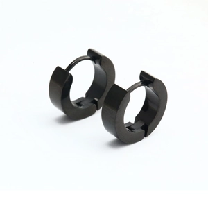 Polished black titanium steel hoop earrings for men and women with minimalist round design