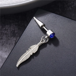 Feather Wing Stud Earring Stainless Steel With Cubic Zirconia Punk Gothic Style Unisex Jewelry For Men Women