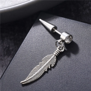 Silver punk wing chain earring with sparkling zircon and cone drop pendant