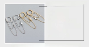 Detail view of S925 sterling silver tassel earrings with size dimensions and zircons