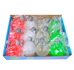 Colorful light bulb shaped stress balls in decorative box packaging for party favors