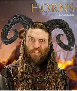 Detailed view of black ram horns headband with spiral texture for Halloween costumes
