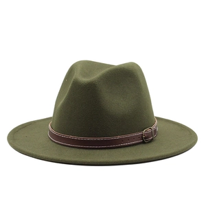 Fedora Hut Wollfilz Breite Flache Krempe Vintage Britischer Jazz Stil Mit Gürtelschnalle Unisex