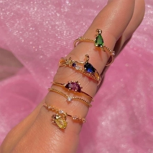 Cute 18K Gold Plated Copper Dinosaur Ring For Women Colorful Zirconia Inlaid Animal Finger Ring Sweet Jewelry Gift