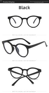 Detailed view of kids vintage round black anti-blue light glasses frame from multiple angles