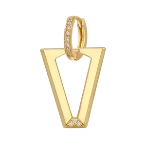 Gold-plated geometric V-shaped earrings with micro-pave cubic zirconia on white background