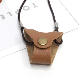 Minimalist brown faux leather sunglasses neck cord with vintage brass snap button