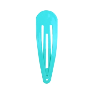 Teal drop-shaped metal BB hair clip with smooth lacquer finish for children's styling